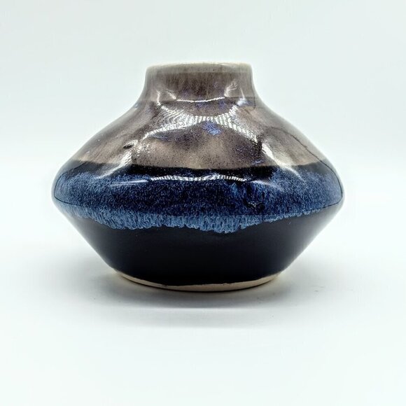 Handmade Studio Art Pottery Blue Drip Glaze Vase 6 Handmade Blue Grey Drip Glaze Studio Pottery Vase